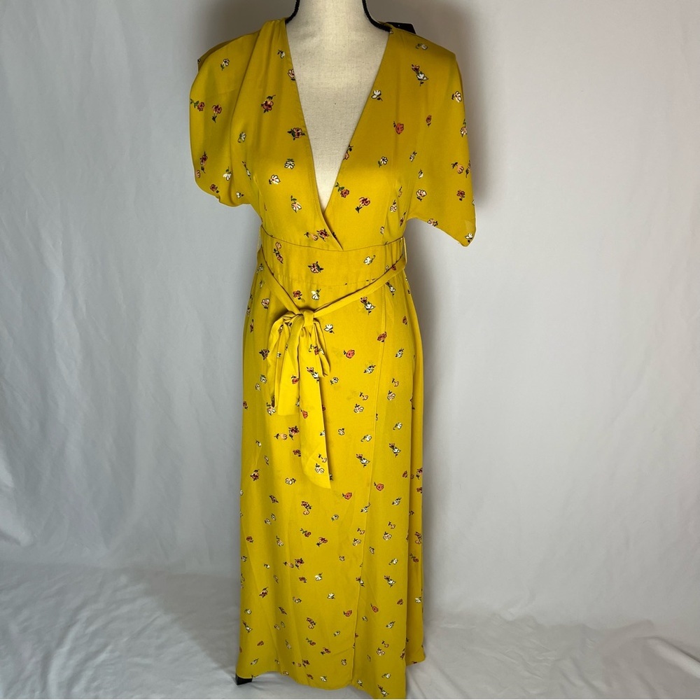 Bella Ella Golden Horizon Mustard Floral Maxi Dress Size Small Belted Long (NWT)